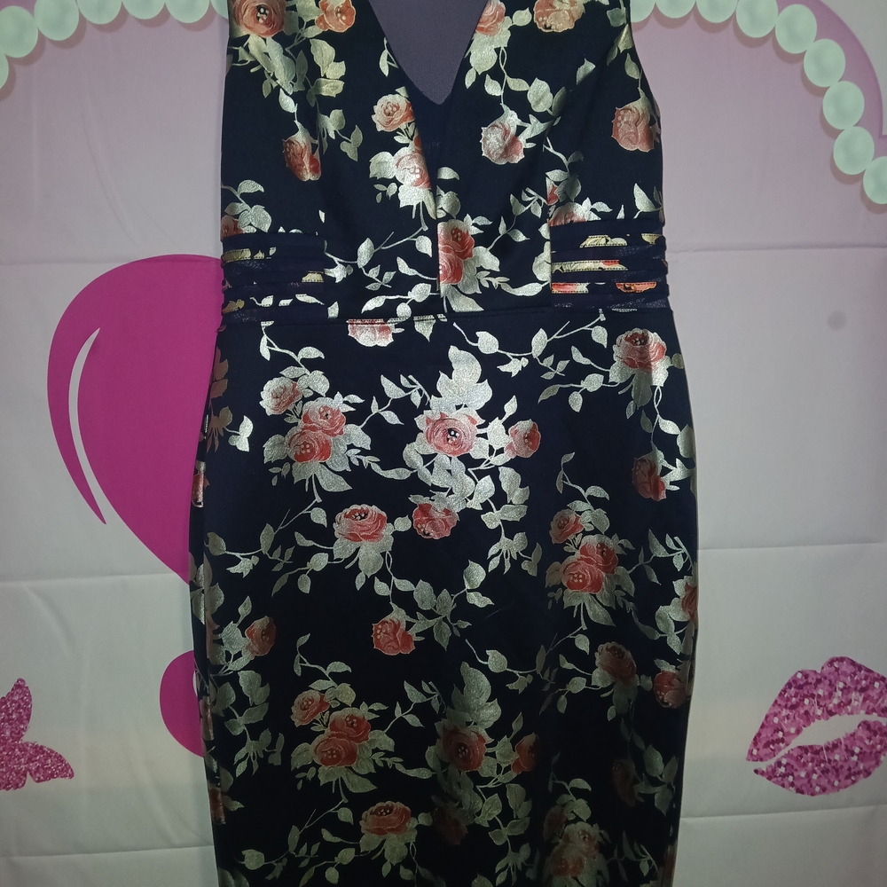 Enfocus Studio Black Dress with Pink Floral Design